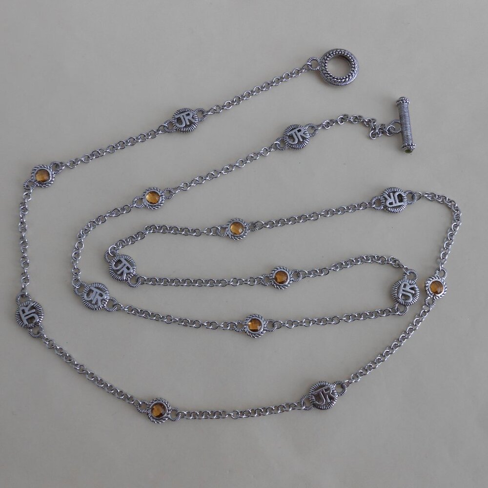 Judith Ripka Sterling Silver "JR" Citrine Station Toggle Necklace 3mmW, 36" L